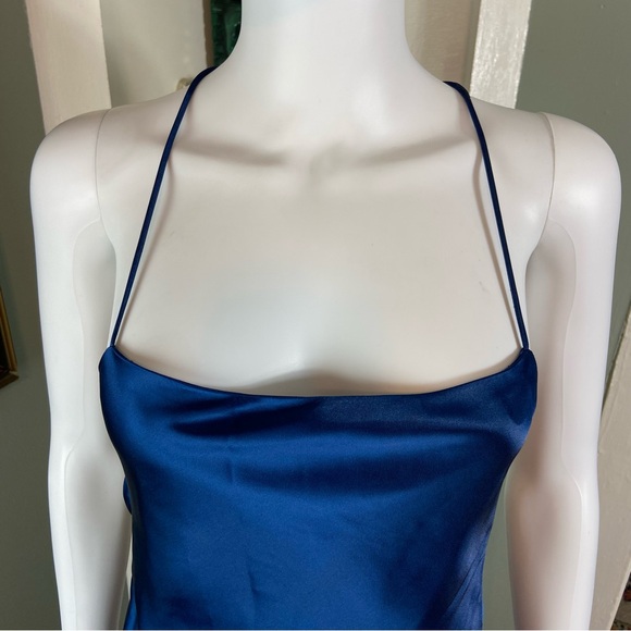 Hello Molly Memory Lanes Navy Blue Satin Backless maxi slip Dress 6 - Picture 3 of 14